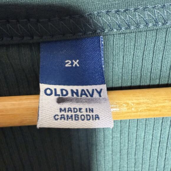 Old Navy Henley Women’s 2X Ribbed Long Sleeve Top Green Button V-Neck Tee Casual - Picture 4 of 6
